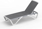 Domi Patio Chaise Lounge Chair Set of 3,Outdoor Aluminum Polypropylene Sunbathing Chair with Adjustable Backrest,Arm,Side Table,for Beach,Yard,Balcony,Poolside(2 Grey Chairs W/Table)