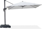 PURPLE LEAF 8' X 8' Patio Umbrella with Base for Pool 7' High Offset Outdoor Cantilever Umbrella Swimming Pool Umbrella with 360°Rotation for Poolside White