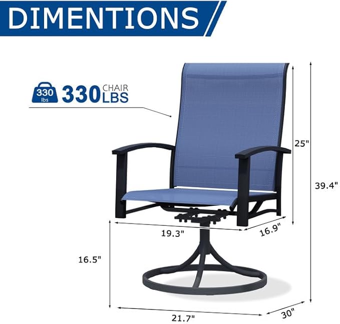 Patio Swivel Chairs Set of 8, Outdoor Swivel Chairs with Armrest, High Back Patio Chair with Metal Frame, All-Weather Outdoor Dining Chair for Deck, Porch and Lawn, Blue