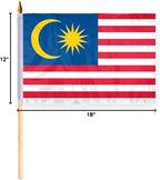 AGAS Malaysia Flag 12x18 inch - 24" Wood Pole 100% Polyester Double Stitched Malaysian National Mini Handheld Flag