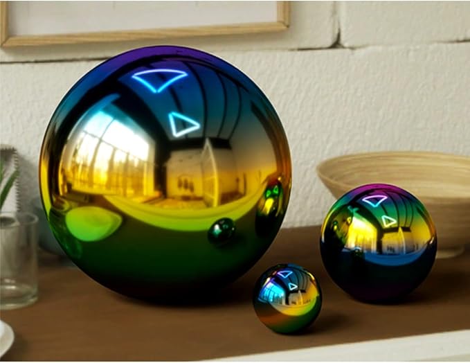 10 inch Diameter Gazing Ball,Rainbow Stainless Steel Polished Reflective Smooth Garden Sphere Globe Mirror,Colorful and Shiny Addition to Any Garden or Home