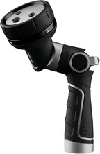 RESTMO 2-IN-1 Garden Hose Nozzle, Heavy Duty Metal Water Hose Nozzle with 4 Spray Patterns, Magic Twist and Thumb Flow Control, Ideal for Watering Plants & Lawns, Washing Cars & Pets, Black