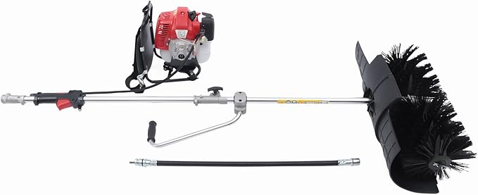 Handheld Sweeper 52CC 2 Stroke Gasoline Power Sweeper Outdoor Sweeping Broom 2.3HP Walk Behind Sweeper Cleaner 20.5'' Turf Lawns Driveway Grass Sweeping Cleaning Tool