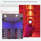 Ceramic Infrared Sauna 2 Person Far Infrared Sauna Low EMF Indoor Saunas for Home Hemlock Wooden Sauna Room with Bluetooth Speakers, LED Reading Lamps, Chromotherapy Lights