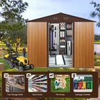 Chery Industrial 8FT x 10FT Outdoor Storage, Affordable Metal Tool Shed with Lockable Sliding Shed Door and Vents,Waterproof Galvanized Steel Sheds & Outdoor Storage for Backyard, Garden(Coffee)