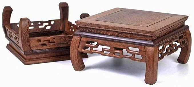 GOLDY&WENDY Oriental Furniture Rosewood Solid Wood Pedestal Square Carved Wooden Display Stand Flower Bonsai Wooden Base