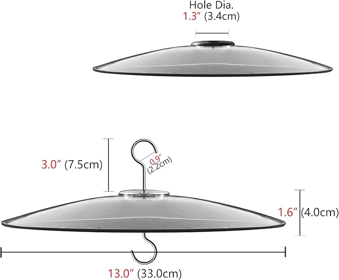 13" Glass Rain Cover for Bird Feeder Outdoors - Baffle on Shepherd Pole/Post or S Hook Hanging - Large Weather Guard Protective Dome - Clear (Dia. 33CM)