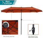 PHI VILLA Patio Dining Set 8 PCS with 13ft Double-Sided Patio Umbrella(Orange Red)，Metal Outdoor Dining Set - 6 x Outdoor Stackable Chairs, 1 x 60"x38"Rectangle Dining Table and 1 Umbrella