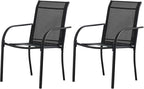 Outdoor Dining Chairs Set of 2, Stackable Patio Chair with Textilene Fabric, Lightweight Garden Chairs for Poolside, Backyard, Camping, Black