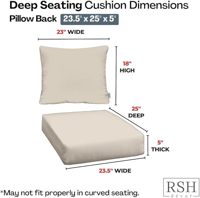 RSH DECOR Deep Seating Cushion with Pillow Back | 23.5” x 25” x 5" Seat | Water and Fade-Resistant Spun Fabric | Made in USA | Outdoor Chair Cushion Set for Patio Furniture (Navy Blue & White Stripe)
