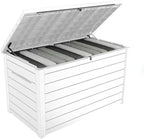 Stylish Indoor/Outdoor Storage Deck Box,Resin,Large Capacity, Weather-Resistant, Lockable lid and Side handles. (White, 230 Gallon)