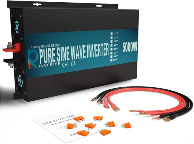 WZRELB RBP-500012S Pure Sine Wave 5000W (10000W Surge) 12V Power Inverter DC to AC Power - Solar, RV, Black