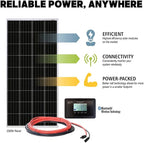 Go Power Overlander Charging Kit 200W - 12V Solar Panel Kit w/ 30-Amp Bluetooth® PWM Controller, Expandable Up to 600W, Includes 2X 25ft Solar Output Cables (Male and Female) for RV & Dry Camping Use