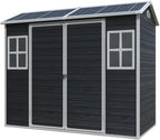 8x4 FT Resin Outdoor Storage Shed with Floor and 2 Windows, Outside Plastic Sheds Storage Clearance w/Lockable Door, Backyard Garden Tool House for Patio, Yard, Lawn, Bike, Black