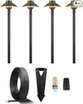 Gardenreet 12V Brass Landscape Path Lighting Kit (4 Pack Path Lights) with 100 Feet Cable and 20Pack Wire Connectors for Outdoor House Garden Patio Walkway Without Low Voltage Transformer