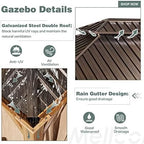 MELLCOM 12' x 20' Hardtop Gazebo, Wood Grain Aluminum Frame Outdoor Gazebo with Galvanized Steel Double Roof, Permanent Metal Pavilion with Curtains and Nettings for Patios, Gardens and Lawns