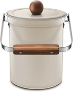 Kitchen Countertop Compost Bin 101ounces / 3Liters, Airtight Lid SUS304 Stainless Steel Odor-Free Food Waste Bin with Wooden Handle Stylish Design Bathroom Trash Can (Off-White)