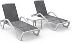 Domi Patio Chaise Lounge Chair Set of 3,Outdoor Aluminum Polypropylene Sunbathing Chair with Adjustable Backrest,Arm,Side Table,for Beach,Yard,Balcony,Poolside(2 Gray Chairs W/Table)