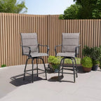 Vongrasig 2 Piece Outdoor Patio Swivel Bar Chairs, All Weather Padded Sling Textile High Top Bar Stools, Bistro Set for Backyard, Lawn Garden, Balcony, Gray