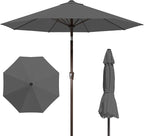9FT Patio Umbrella with Fiberglass Ribs, Outdoor Market Table Umbrella with Crank and Tilt, UV Resistant Waterproof Canopy for Patio, Garden, Deck, Pool, Gray
