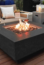 Elementi | Manhattan Gas Fire Pit Cast Concrete 36" Square Fire Table, Outdoor Fire Pit Electronic Ignition | Canvas Cover, Lava Rock Included | Dark Gray (Propane Gas)