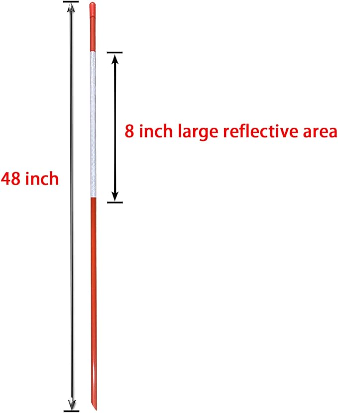 Driveway Marker(High Brightness “Micro Prism ”Reflective Materials) 48 Inch 5/16" Dia,30PCS，Fiberglass Reflective Snow Stakes, for Snow Plow Parking Lots,Snow Stakes.