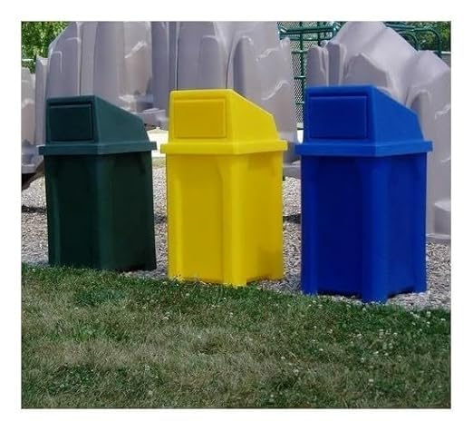 32 Gallon Square 100% Recycled Plastic Heavy Duty Outdoor Commercial Trash Can with Swing Top Lid | Great for Schools and Businesses - White