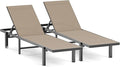 Patio Chaise Lounge Chair Set of 2, Outdoor Lounge Chairs with Wheels, 5-Position Adjustable Sun Loungers for Pool, Deck, Beach, Khaki