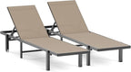 Patio Chaise Lounge Chair Set of 2, Outdoor Lounge Chairs with Wheels, 5-Position Adjustable Sun Loungers for Pool, Deck, Beach, Khaki