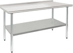 HARDURA Stainless Steel Prep & Work Table 30 x 60 Inches NSF Heavy Duty Commercial with Undershelf and Backsplash, Galvanized Legs for Commercial Food Prep