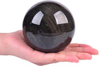 JIC Gem Large Golden Obsidian Crystal Ball with Stand Natural Quartz Crystal Sphere Healing Ornament Witchcraft Meditation Home Decor 3.5-4 inch(90-100mm)
