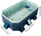 2.6m PVC Folding Pool, Non-Inflatable Portable Swimming Pool for Kids and Adults, Hard Plastic Shell Outdoor Pool with Foldable Design for Backyard, Patio, Beach