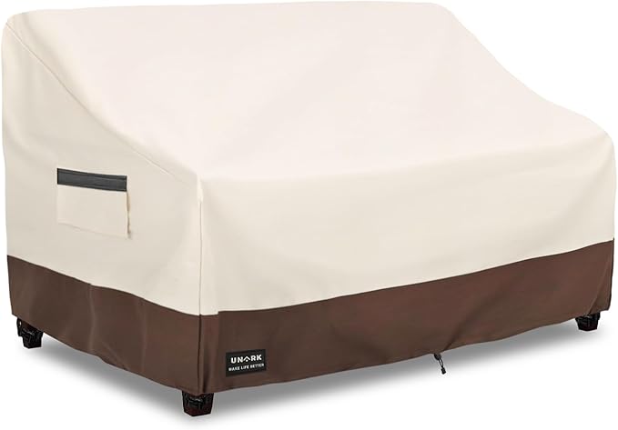 Outdoor 3-Seater Sofa Cover, Heavy Duty Patio Furniture Covers Waterproof, 76W x 33D x 32H Inches Patio Couch Cover Waterproof Couch Covers for Outdoor Furniture, Beige and Brown