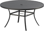 VICLLAX Outdoor Patio Round Dining Table, 60"x 60" Metal Slatted Round Tabletop with Adjustable Umbrella Hole for Deck Lawn Garden Backyard, Black