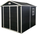 8 x 6 FT Outdoor Storage Shed with Window, Outside Garden Resin Sheds w/Floor and Lockable Doors, Waterproof Plastic Tool House for Backyard, Garden, Patio, Lawn, Bike Accessories, Black