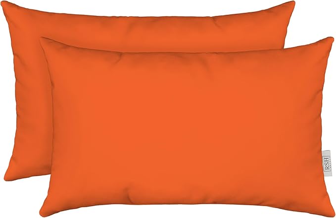 RSH DECOR: Sunbrella Lumbar Throw Pillows Set of 2 | 20" x 12" | Water and Fade-Resistant Performance Fabric | Outdoor Pillow Covers with Down-Alternative Inserts | Canvas Melon