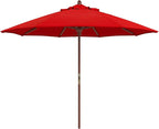 California Umbrella 9' Premium Commercial Hardwood Patio Umbrella, Manual Lift With Sunbrella Jockey Red Fabric