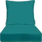 RSH DECOR: Deep Seating Cushion with Pillow Back | 24” x 27” Seat | All-Weather Spun Fabric | Water and Fade-Resistant | Outdoor Chair Cushion Set for Patio Furniture | Peacock