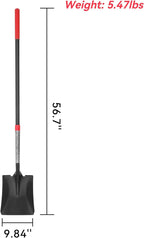 SHARK ATTACK Heavy Duty Garden Shovel, 56.7 Inch Square Head Spade Shovel with Powder Coated Steel & Non-Slip Grip for Gardening, Land Management, Yard Work, Farming and Outdoors