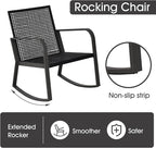 Bistro 3 Piece Patio Furniture Set, Patio Table and Rattan Outdoor Rocking Chairs Set of 2, Outdoor Bistro Conversation Set for, Garden, Balcony, Poolside, Backyard, Beige