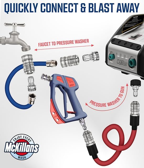 McKillans® 2025 Automatic M22-14mm Pressure Washer Quick Connect Kit - M22 to 3/8 Quick Connect Pressure Washer Fittings - Power Washer Accessories - Hose Adapter Set - 8-Piece Kit (Stainless Steel)
