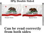 Jayus Double Sided Embroidered California Republic Sates Flags 3x5 FT Outdoor - 340D Heavy Duty Nylon Californian Cali CA Bear Flag Banner with 2 Grommets