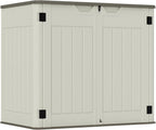 4.4 x 3.8 FT Outdoor Storage Shed, 47 Cuft Outside Waterproof Storage Cabinet, HDPE Resin Plastic 290 Gallon Outdoor Storage Container, Horizontal Lockable Storage Shed, Vanilla