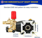 3/4" Shaft Horizontal Triplex Pressure Washer Pump, Replacement Power Washer Pump 2600-3300 PSI,3GPM,Two Kinds of Water Outlet Interfaces,Compatible with Simpson, Honda, Homelite, Troybilt etc.