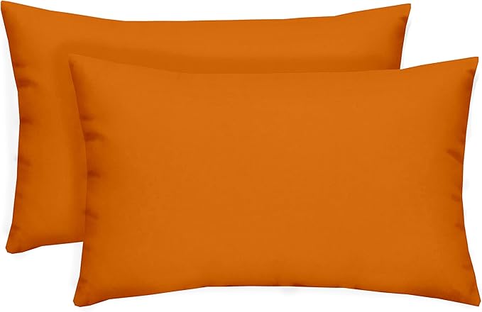 RSH DECOR: Lumbar Throw Pillows Set of 2 | 20” x 12" | All-Weather Spun Fabric | Water and Fade-Resistant | Outdoor Support Pillows for Patio Furniture | Orange