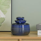 Outdoor and Indoor Water Feature Fountain Waterfall Tabletop Desktop mini Ceramic Garden Fountain (Blue A171)