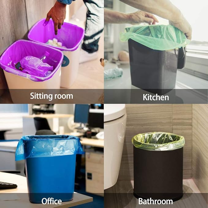 1.2 Gallon/330pcs Strong Trash Bags Colorful Clear Garbage Bags by Teivio, Bathroom Trash Can Bin Liners, Small Plastic Bags for home office kitchen, Multicolor