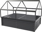 68.7" Raised Garden Bed with Greenhouse Cover, Galvanized Steel Planter Box with Open Bottom Drainage, Dual Use Outdoor Metal Planter for Vegetables Flowers and Herbs