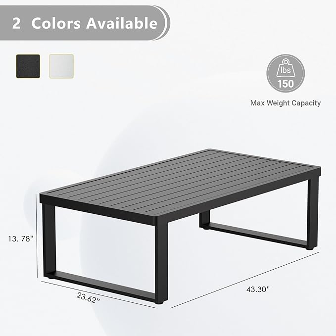 Aluminum Outdoor Coffee Table - Black Rectangle Patio Tables for Deck, and Poolside