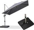 PURPLE LEAF 10FT Patio Umbrella with Base Cantilever Umbrella Square Outdoor Offset Umbrella with Champagne Frame and 360° Rotation for Garden Deck Pool, Light Grey